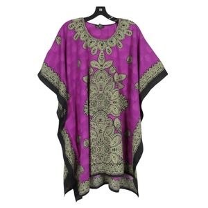 GOOD TIMES Purple SATIN Paisley BEACH LOUNGE Maxi Boho TUNIC KIMONO Dress OSFA